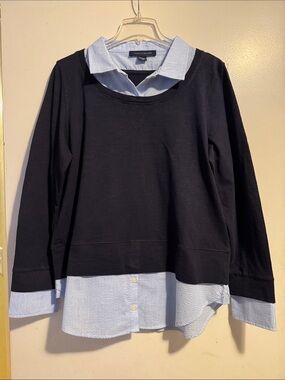 Tommy Hilfiger Navy and Light Blue Striped Shirt Label